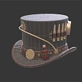Steampunk Style Dark Leather Hat With Gears Bullets Vial And Metal Badge