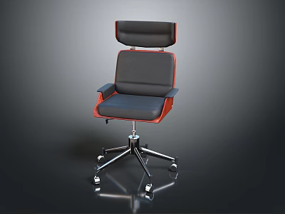Modern Office Chair With Black Red Upholstery Swivel Base And Rolling Wheels 3d model