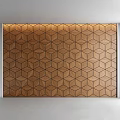 Wooden Geometric Pattern Sofa Background Wall With Textured Design And Warm Lighting 3d model