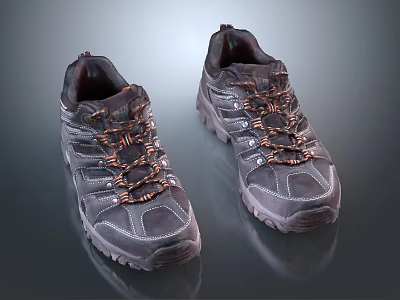 Dark Gray Hiking Shoes With Brown Laces And Thick Outdoor Rubber Sole 3d model