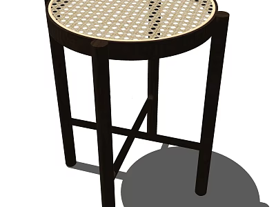 Stylish Dark Wood Bar Stool With Round Lattice Pattern Seat and Crossed Support Legs Design 3d model