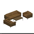 Modern Beige Leather Sofa and Coffee Table Set with Simple Design 3d model