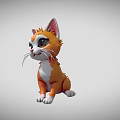 Adorable Cartoon Orange And White Cat With Striped Tail Sitting Pose Big Eyes