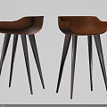 Two Brown Modern Bar Stools With Curved Backrest And Slender Gray Legs 3d model