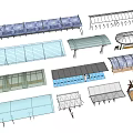 Various Outdoor Canopies with Metal Frames Transparent Roofs and Multiple Design Structures 3d model