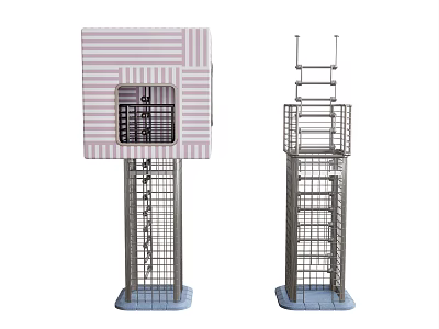 Modern Metal Frame Stairs With Pink Striped Accent And Grid Railing Design 3d model