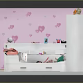Kids Bedroom Interior With Pink Walls Cartoon Bed Elsa Poster White Wardrobe And Pink Rug