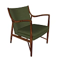 Modern Green Fabric Accent Chair With Wooden Arms And Legs Design