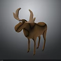 Cartoon Moose 3D Model With Brown Color Large Antlers And Friendly Expression