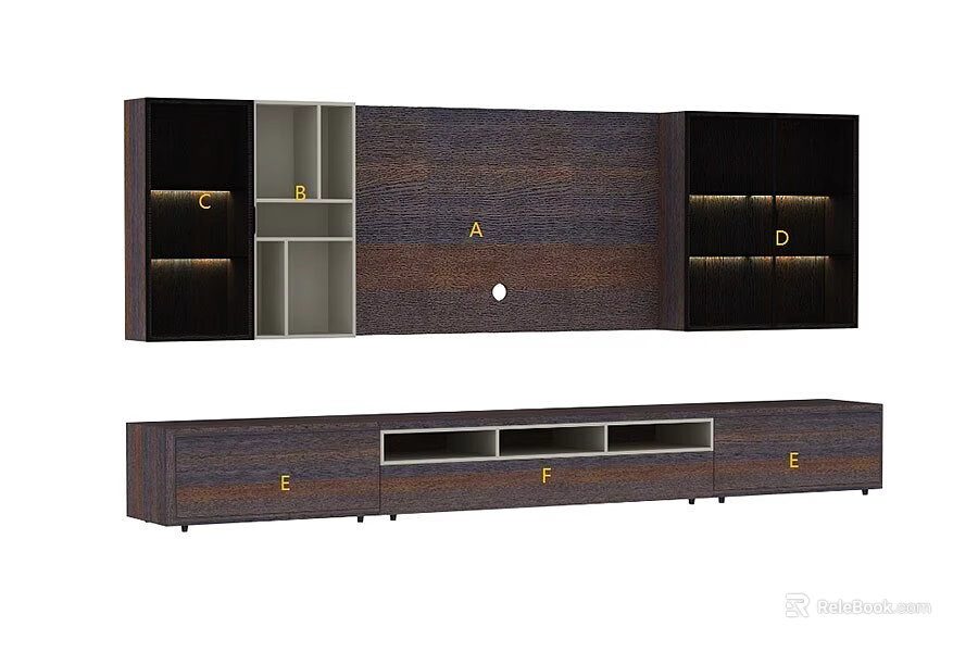 Modern Wooden TV Stand With Open Shelves Closed Cabinets And Drawers 3d model 