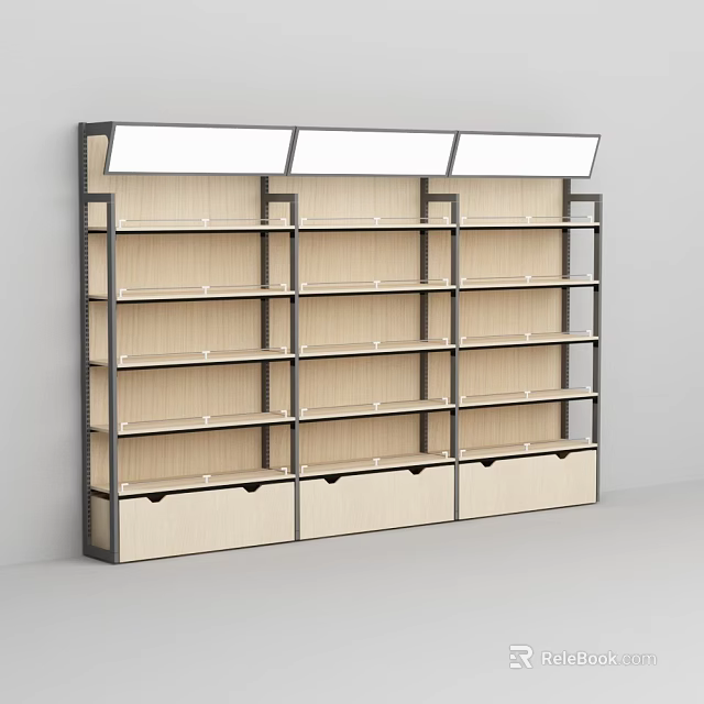 Storage Shelving Unit With Multiple Wooden Layers And Metal Frame Structure Design 3d model