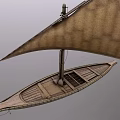 Wooden Sailboat Featuring Brown Sail Mast And Deck On Gray Background
