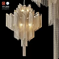 Elegant Modern Chandelier With Hanging Crystal Chains And Illuminated Design