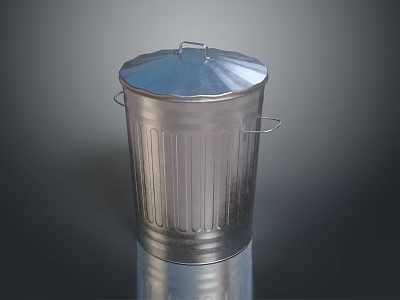 Stainless Steel Metal Trash Can With Lid Handles And Vertical Stripes 3d model
