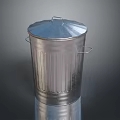 Stainless Steel Metal Trash Can With Lid Handles And Vertical Stripes