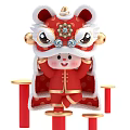 Exquisite Traditional Chinese Lion Dance Headgear Sculpture Featuring Child in Red Clothing and Red Pillars