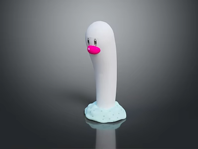 Cute Round White Long Game Movie Character With Pink Mouth And Light Blue Base 3d model