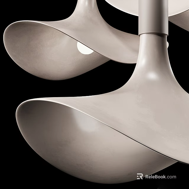 Modern Elegant Chandelier With Curved Leaf Shaped Elements And Smooth Light Grey Surface 3d model