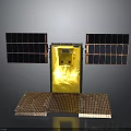 Satellite Equipment With Yellow Main Body And Black Solar Panels On Red Platform