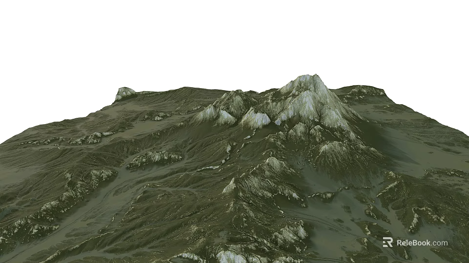 Natural Garden Landscape With Mountainous Terrain Rocky Outcrops And Snow Capped Peaks 3d model 