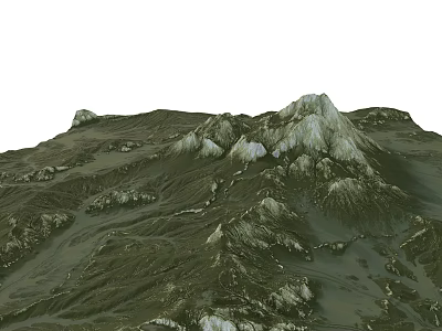 Natural Garden Landscape With Mountainous Terrain Rocky Outcrops And Snow Capped Peaks 3d model