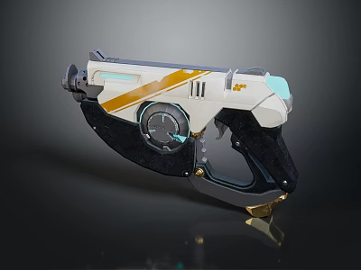 Futuristic Sci Fi Pistol Featuring White Orange Blue Colors And Metallic Texture Design 3d model