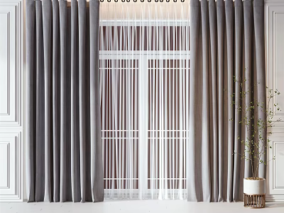 Elegant Gray Curtains With Sheer Layer For Modern Home Window Decor 3d model