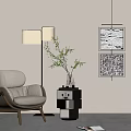 Modern leisure sofa side table floor lamp decoration hanging picture 3d model