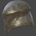 Ancient Style Metal Warrior Helmet With Face Guard Vintage Design And Dark Background