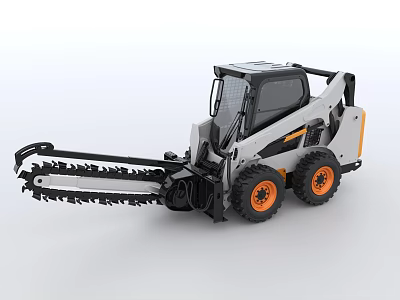 White Skid Steer Loader With Chain Attachment And Orange Rims For Industrial Use 3d model