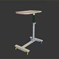 White Mobile Dining Table With Black Adjustable Height Pole And Wheeled Base