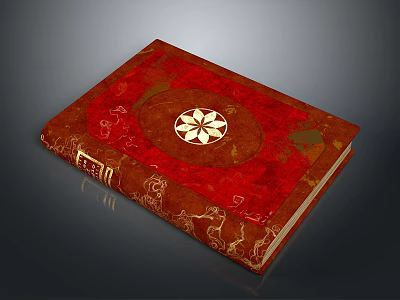 Hardcover Book With Red Cover Golden Decorations And Central Star Pattern 3d model