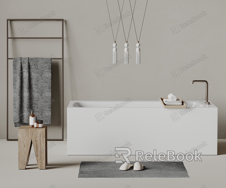 Bathtub Toilet Bathtub Open Bathtub Hanger Towel Side Table Carpet Chandelier Toiletries model