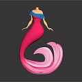 Elegant 3D Mermaid Character With Blue Shoulder And Pink Curly Tail