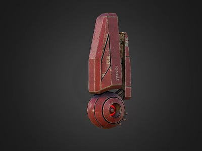 Mechanical Component With Red Weathered Housing And Circular Base Featuring Central Glowing Red Light 3d model