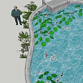 Serene Garden Water Feature With Lily Pads Pond Surrounding Greenery And Stone Steps