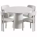 Modern Minimalist Solid Wood Round Dining Table With Four Beige Upholstered Dining Chairs Set