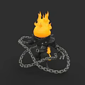 Stylized Cartoon Character With Flaming Head In Black Outfit Entangled In Chains