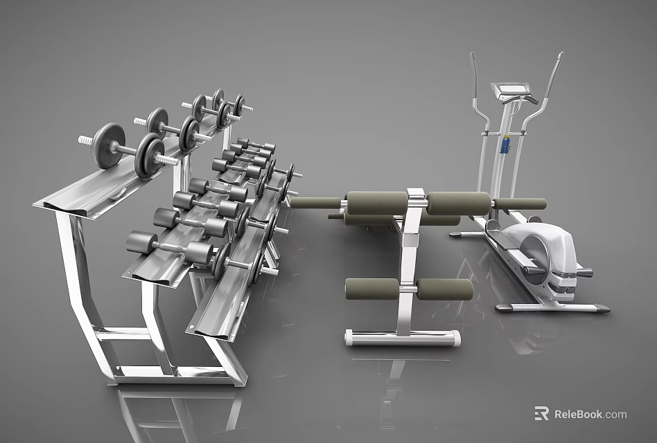 High Quality Sports Equipment Including Dumbbells Weight Bench Barbell And Fitness Racks 3d model 