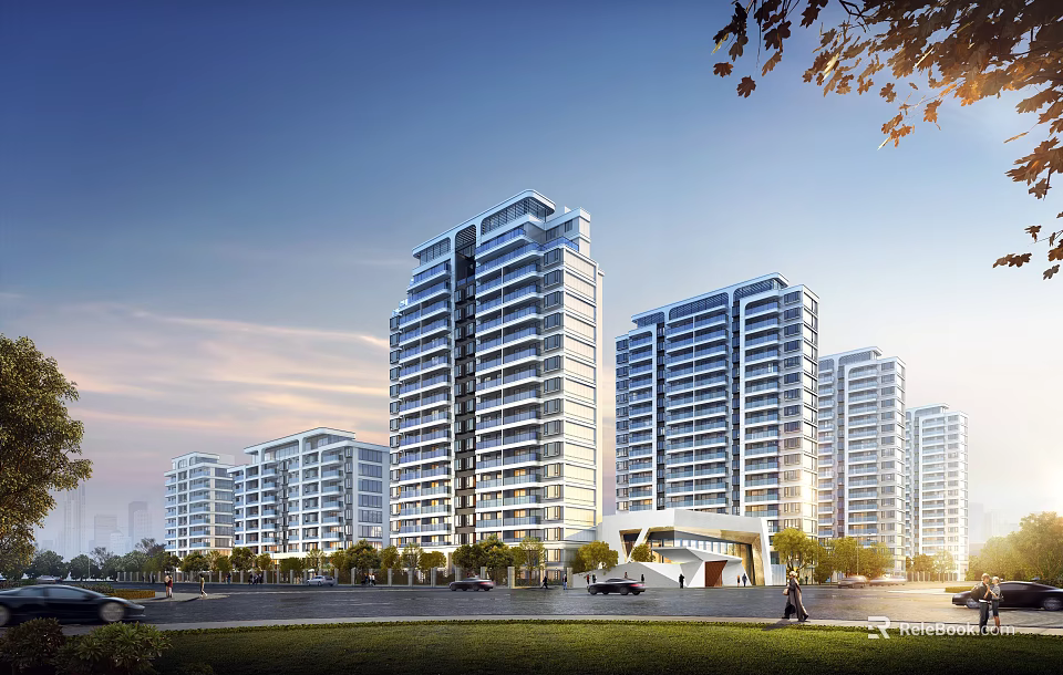 Modern High Rise Residential Buildings Exterior With Greenery And Roads 3d model 