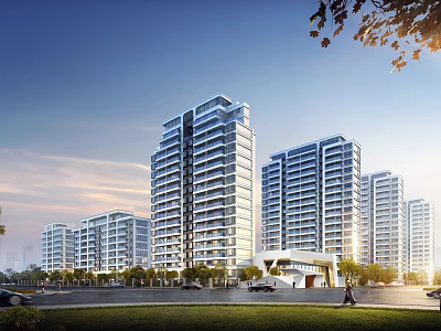 Modern High Rise Residential Buildings Exterior With Greenery And Roads 3d model