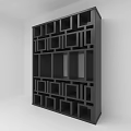 Modern Black Multi Tiered Shelving Unit Featuring Grid Design Storage Structure