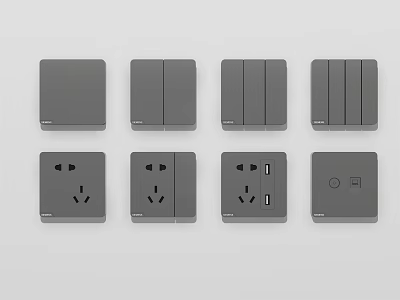 Modern Gray Switch Panels With Various Styles Sockets And Sleek Design 3d model