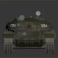 Camouflaged Green Military Tank Vehicle With Number 134 Long Cannon And Tracks