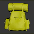 Trendy Orange Backpack With Green And Yellow Striped Rolled Item On Top