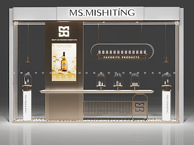 MS MISHITING Exhibition Booth Displaying Favorite Wine Products With Modern Lighting And Counters 3d model