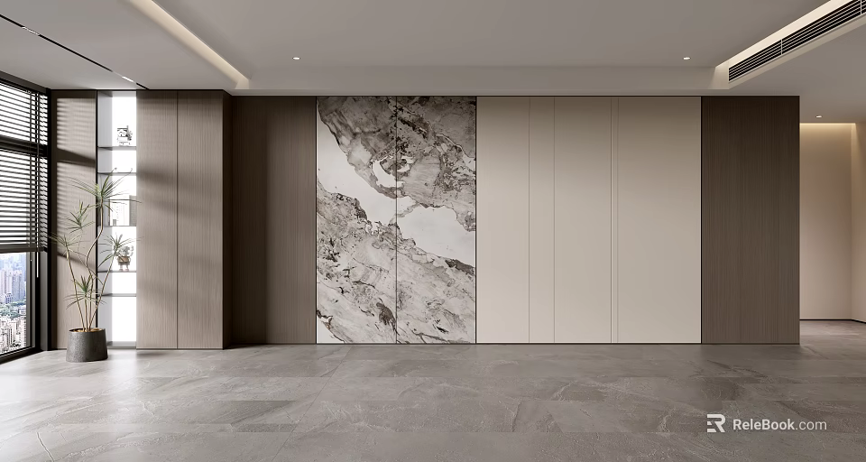 Modern Sofa Background Wall Design With Natural Marble Texture And Smooth Panels 3d model 