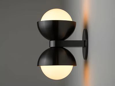 Modern Wall Lamp with Black Metal Frame and Spherical Warm Light Shades 3d model