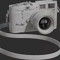 Vintage Digital Camera With Leather Strap Black Body And Gold Accents Lens