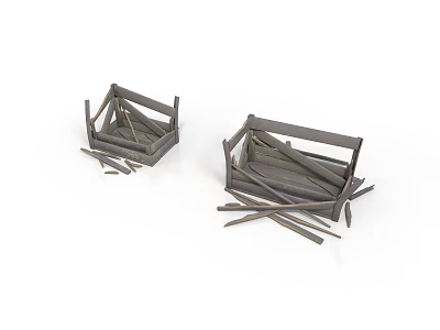 Gray Wooden Baskets As Practical Household Items With Scattered Strips 3d model